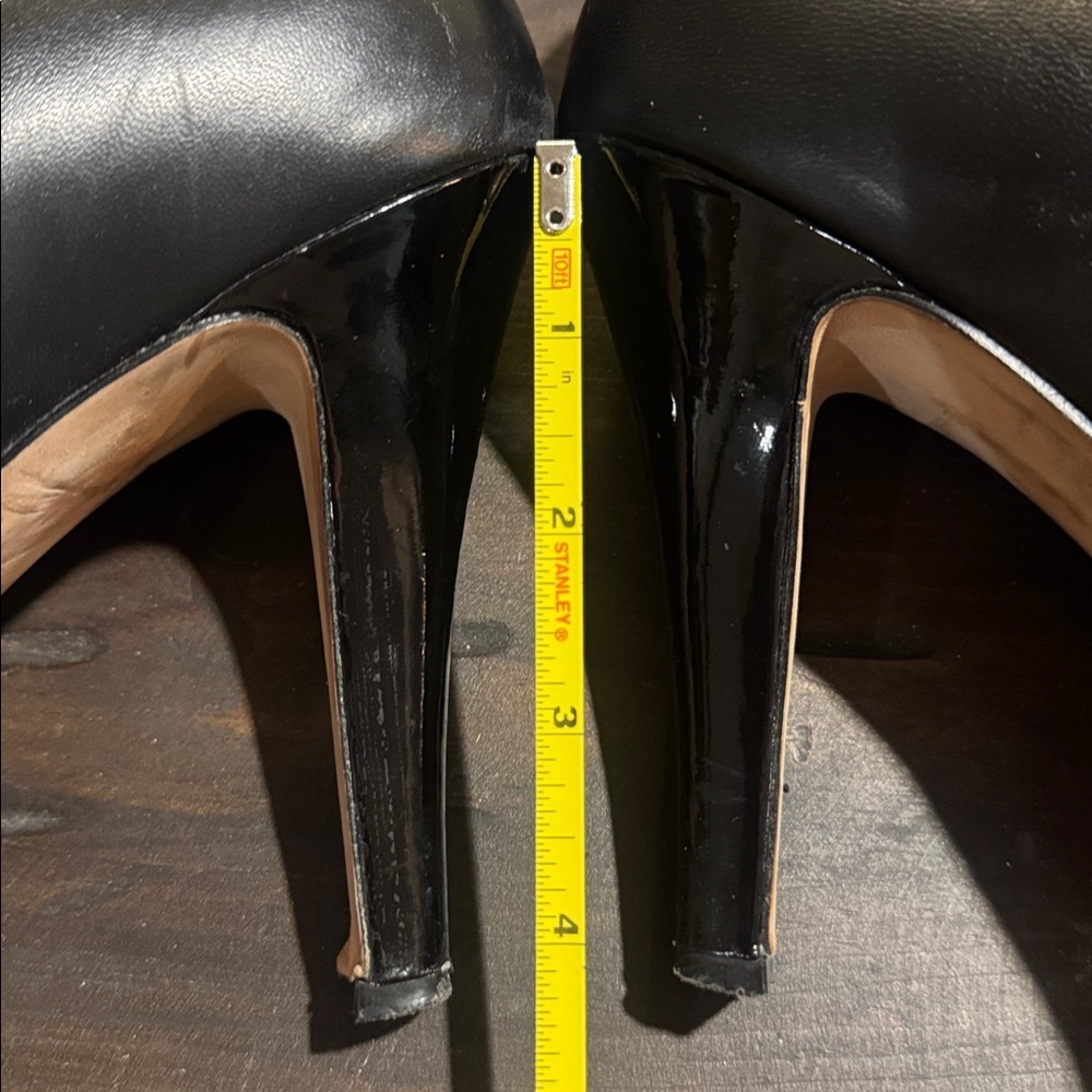 White House Black Market Black Leather Tassel Platform Stiletto Heels-Size 10 - Picture 5 of 11